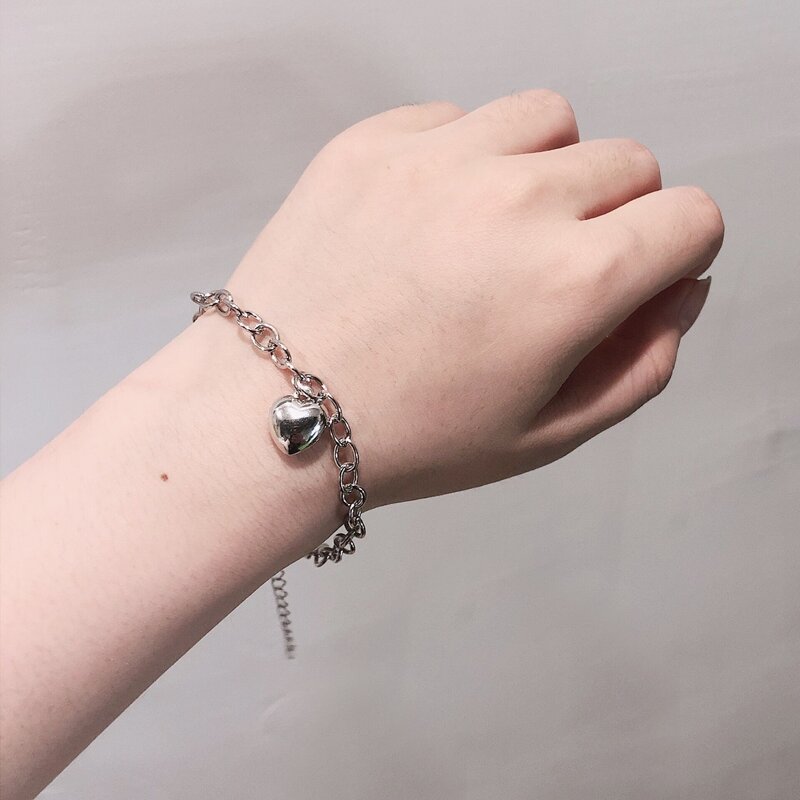 

Heart Charm Chain Bracelet, Silver