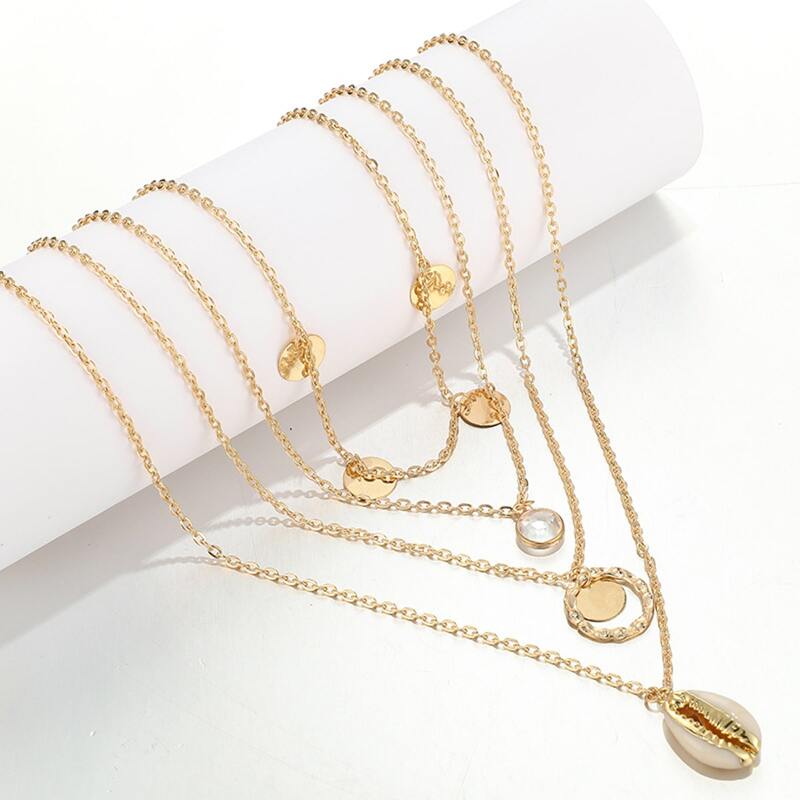 

Shell Charm Layered Chain Necklace, Gold