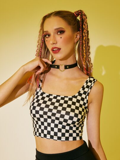 Tank top corto de cuadros