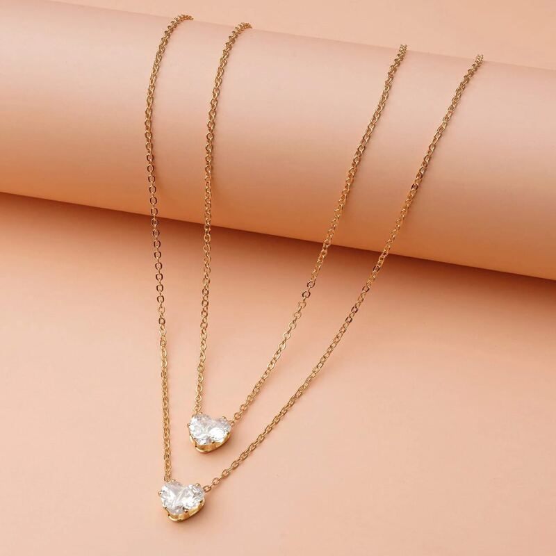 

2pcs Rhinestone Decor Necklace, Gold