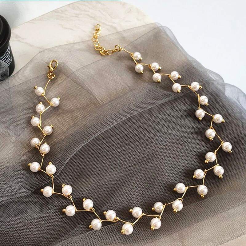 

Faux Pearl Decor Necklace, Gold