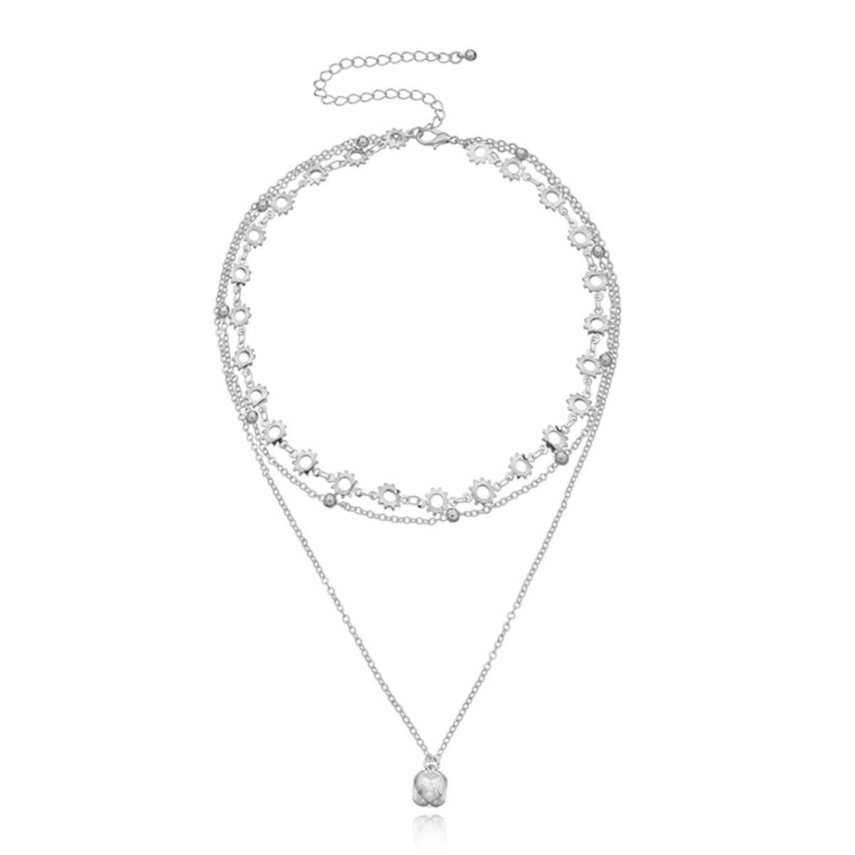 

Rhinestone Decor Layered Necklace, Silver
