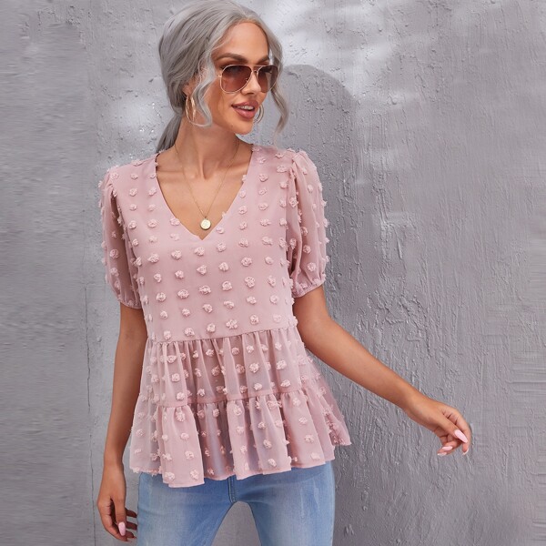 

Swiss Dot Ruffle Hem Top, Dusty pink