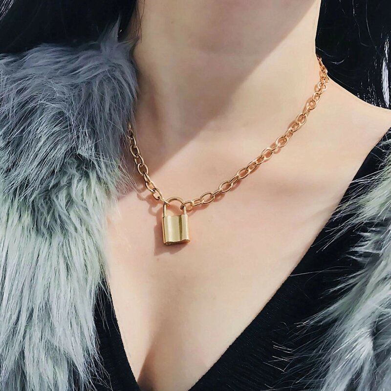

Lock Charm Chain Necklace, Gold