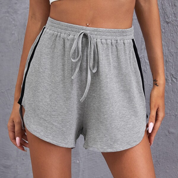 

Tie Waist Striped Side Shorts, Grey