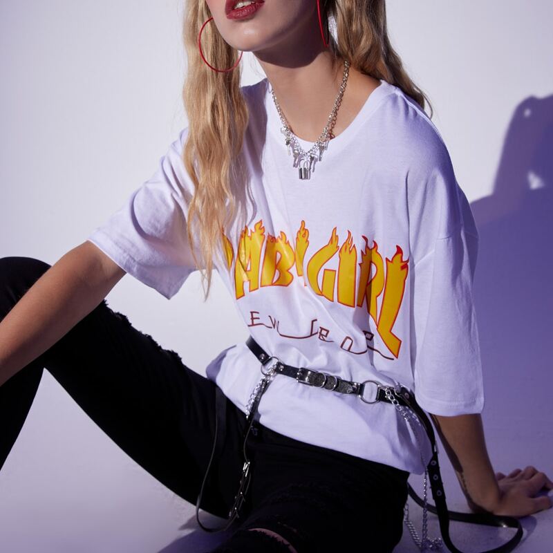 

Drop Shoulder Letter Graphic Oversized Tee, White