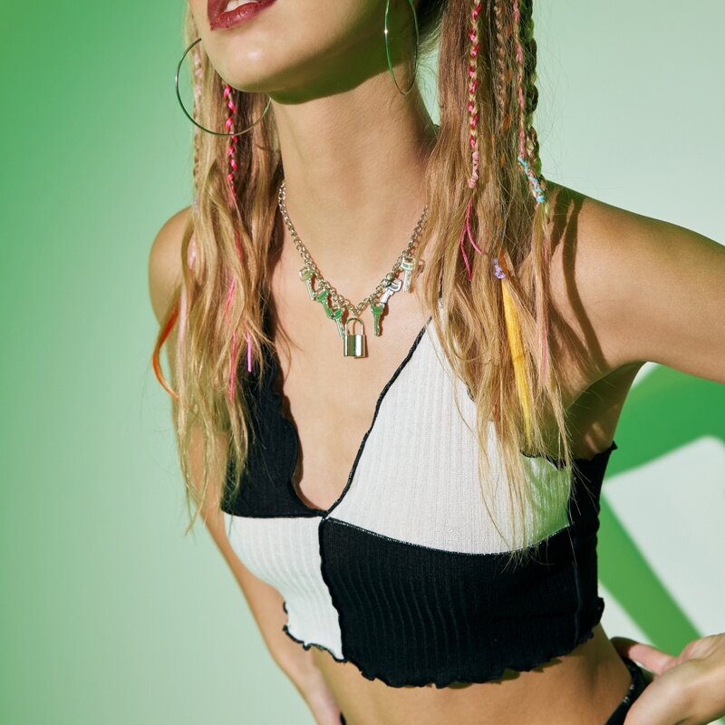 

Lettuce Trim Colorblock Halter Top, Black and white