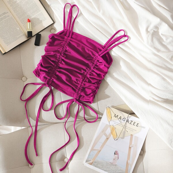 

Drawstring Ruched Cami Top, Red violet
