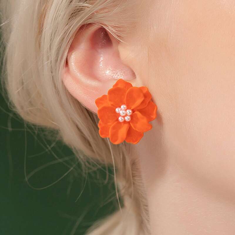 

Camellia Stud Earrings, Orange