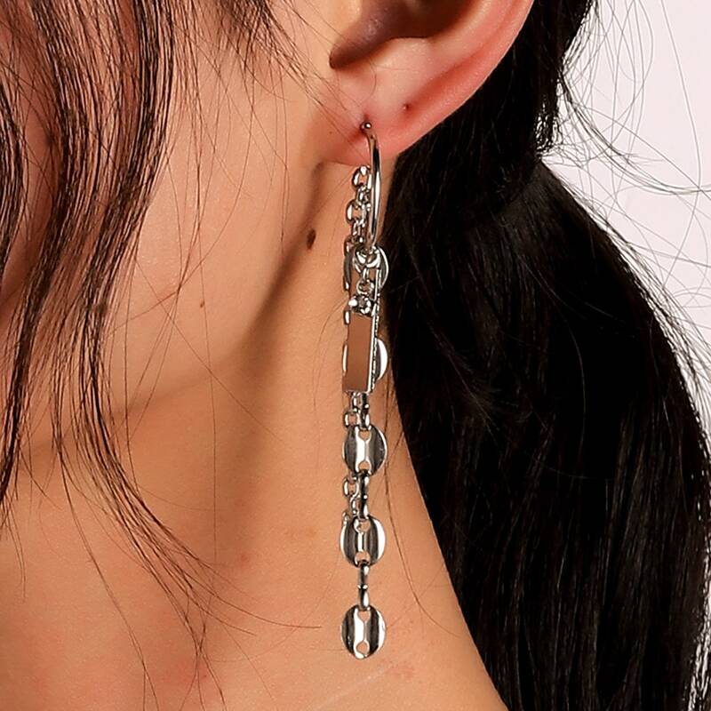 

Asymmetric Chain Drop Earrings, White