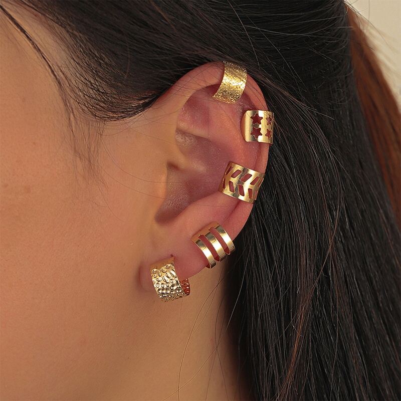 

5pcs Hollow Star Ear Cuff, Gold