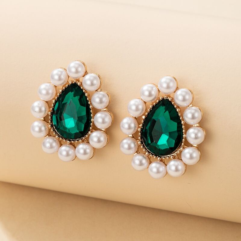 

Faux Pearl Stud Earrings, Green