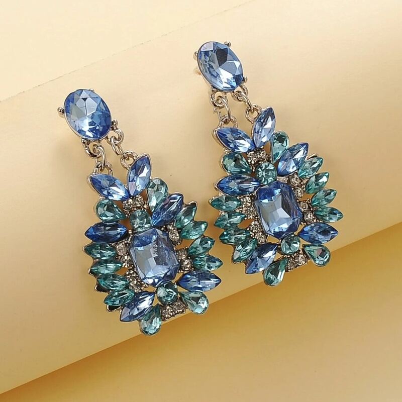 

Geo Rhinestone Drop Earrings, Blue