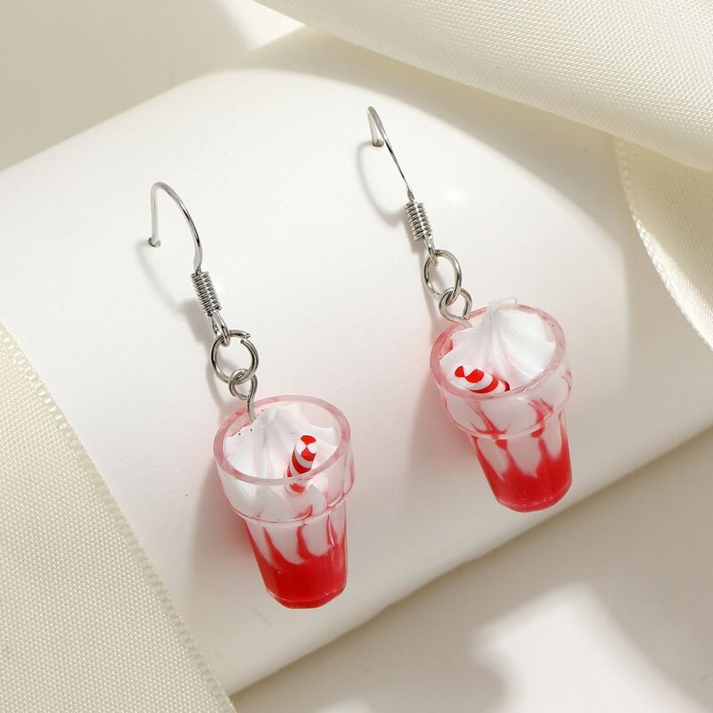 

Ice Cream Drop Earrings, Red and white