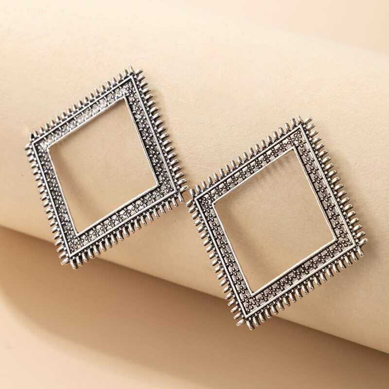 

Metal Square Stud Earrings, Silver