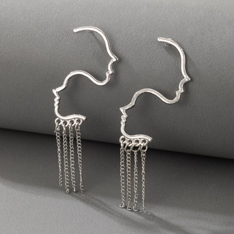 

Face Chain Tassel Drop Earrings, Silver