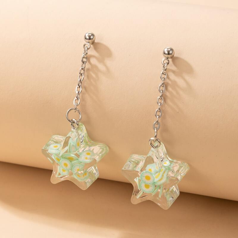 

Star Drop Earrings, Silver