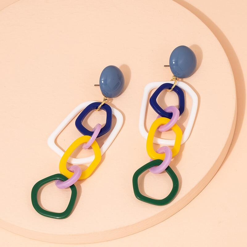 

Colorful Geo Linked Earrings, Multicolor