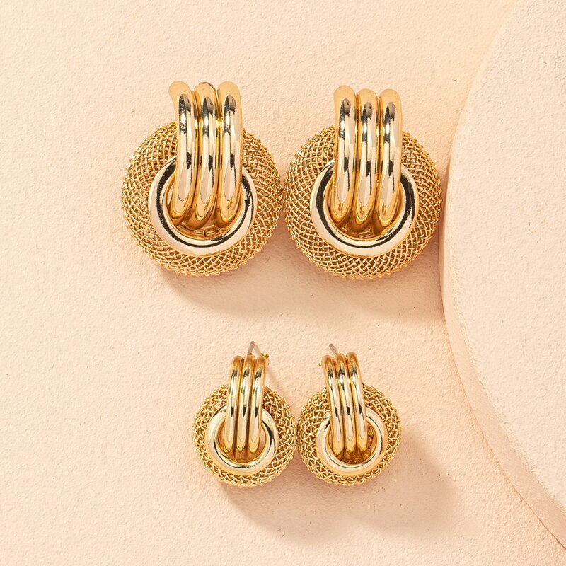 

2pairs Round Stud Earrings, Gold