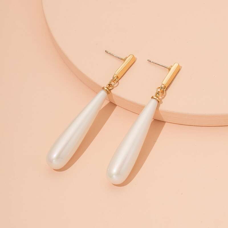 

Faux Pearl Drop Earrings, Gold