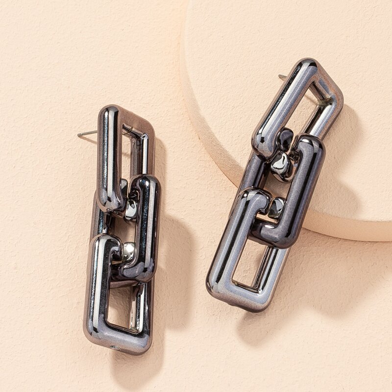 

Geometric Chain Drop Earrings, Black