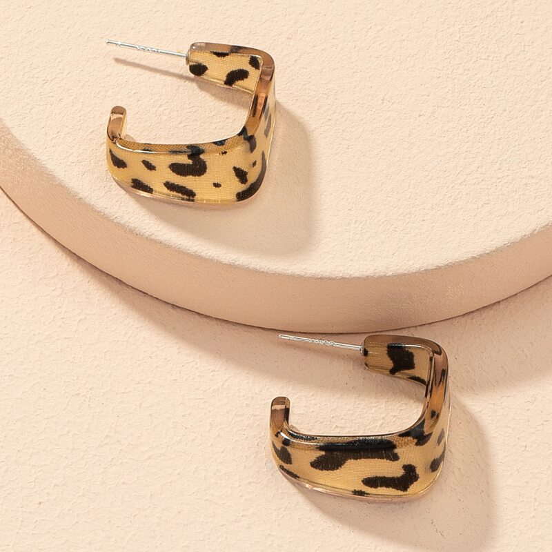 

Geo Leopard Open Hoop Earrings, Multicolor