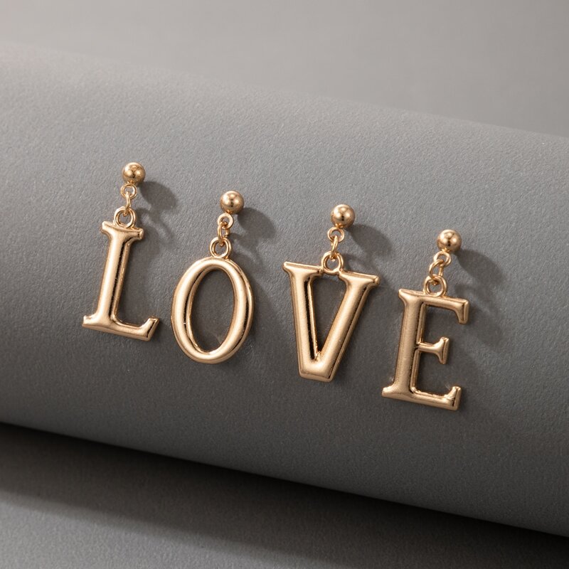 

4pcs Letter Earring Set, Gold