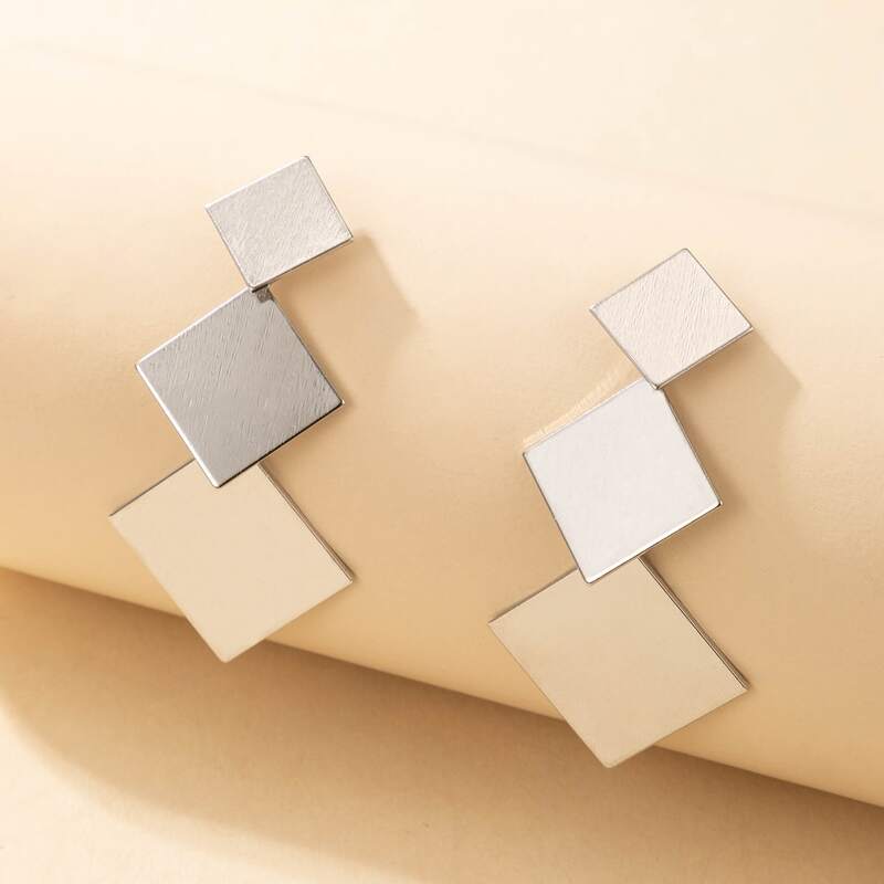 

Square Drop Earrings, Silver