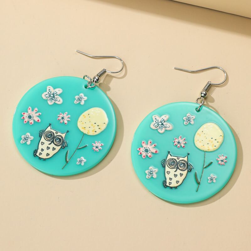 

Geo Flower & Owl Drop Earrings, Blue
