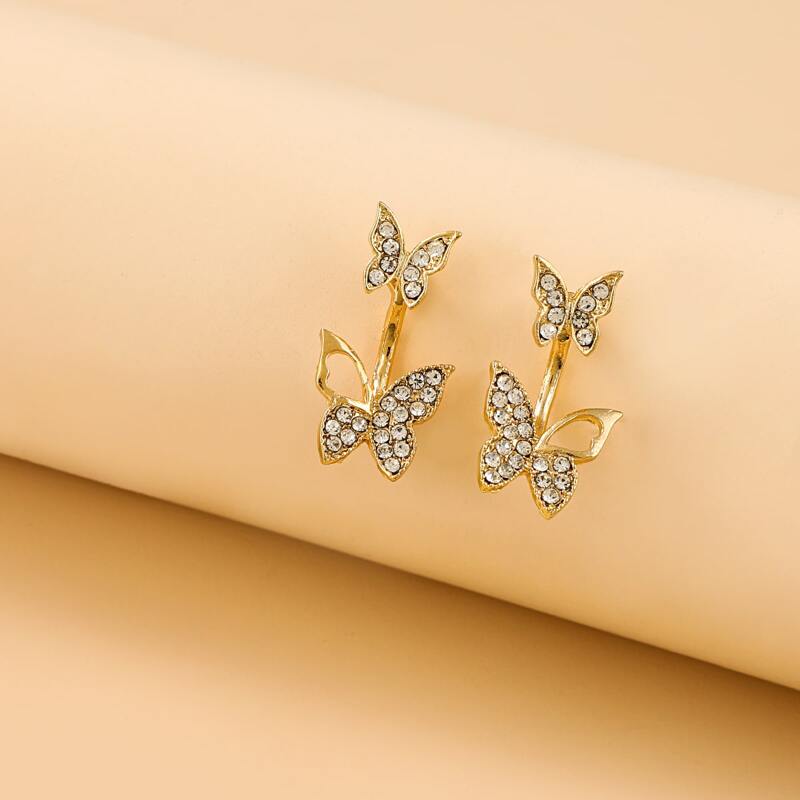 

Rhinestone Butterfly Drop Earrings, Gold