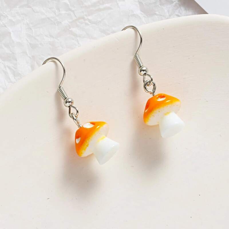

Mushroom Drop Earrings, Orange