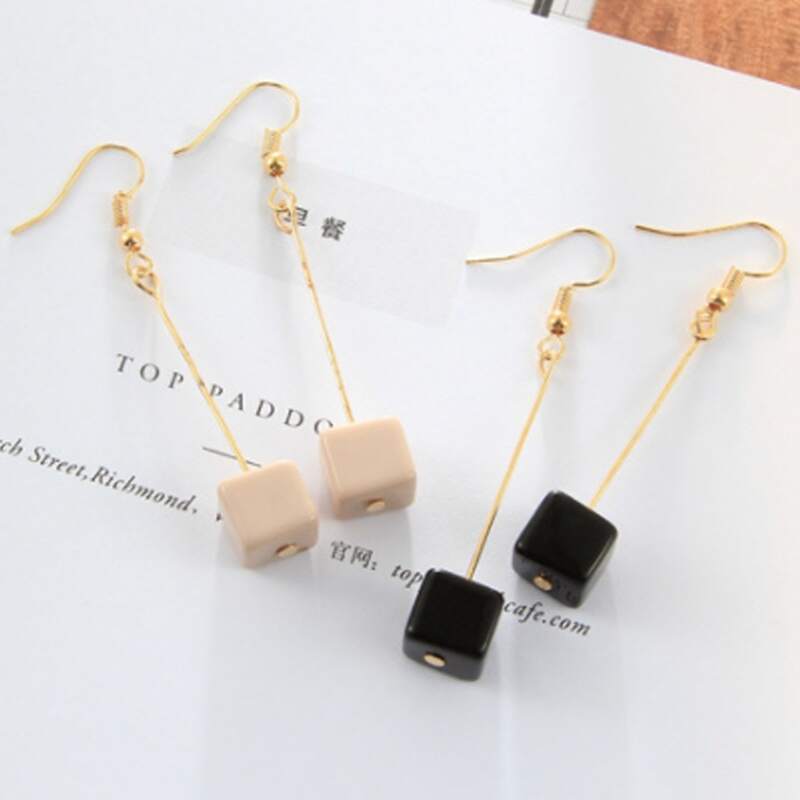 

2pairs Cube Drop Earrings, Multicolor