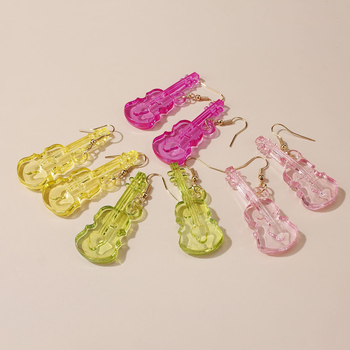 

4pairs Guitar Charm Earrings, Multicolor