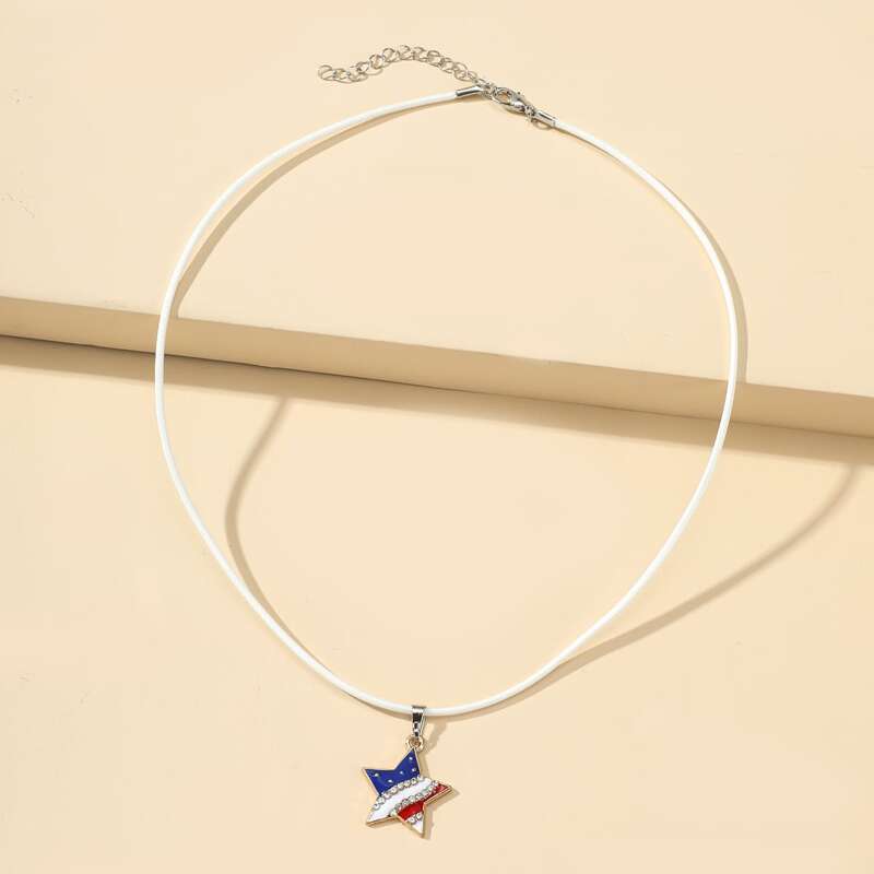 

Flag Star Charm Necklace, Multicolor