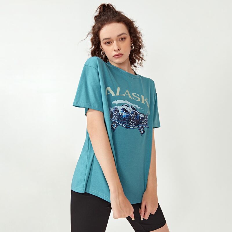 

Letter Mountain Graphic Tee, Cadet blue