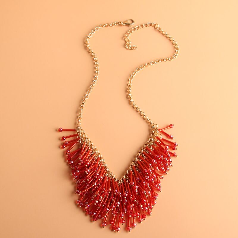 

Crystal Decor Charm Necklace, Red