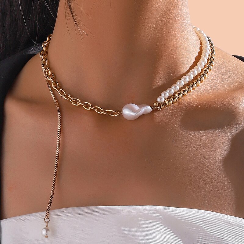 

Faux Pearl Beaded Charm Necklace, White