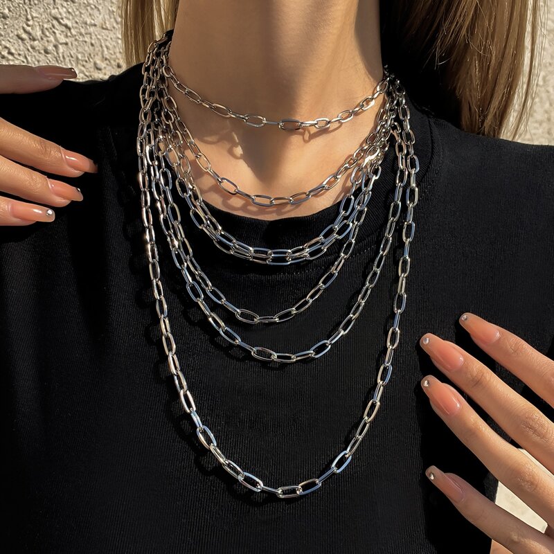

4pcs Layered Chain Necklace, Silver
