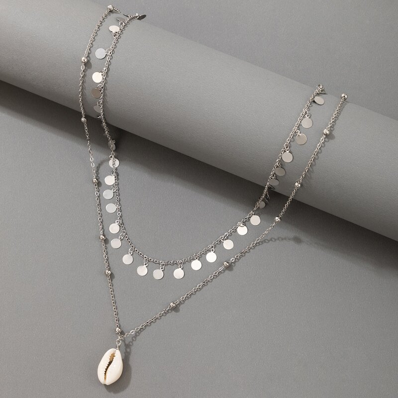 

Disc & Shell Pendant Layered Necklace, Silver