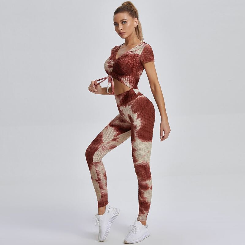 

Tie Dye Textured Drawstring Sports Tee & Pants Set, Multicolor