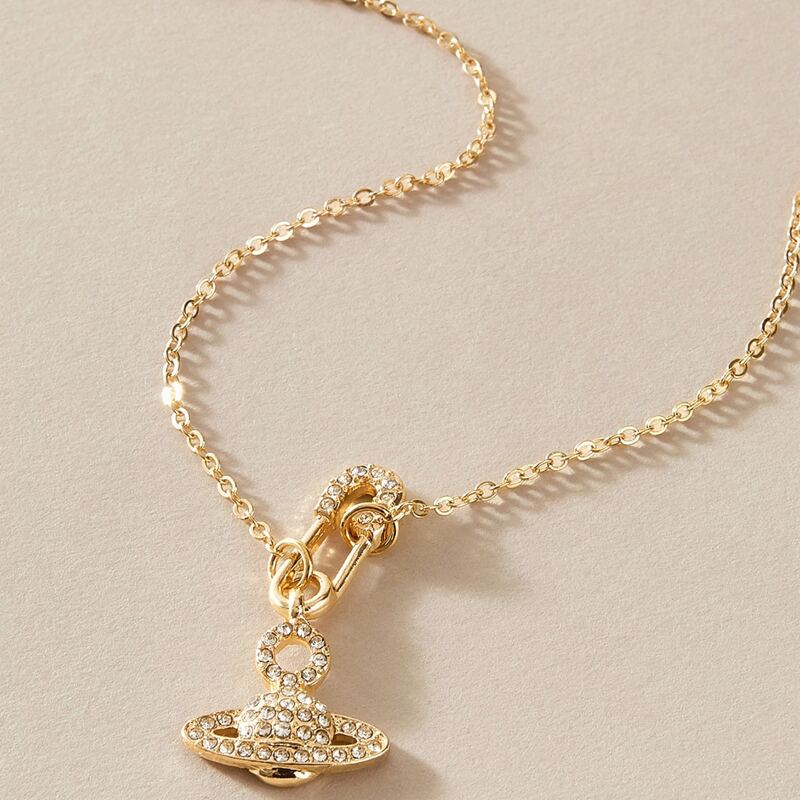 

Rhinestone Planet Pendant Necklace, Gold