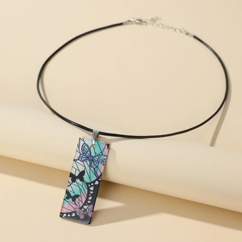 

Butterfly Graphic Pendant Necklace, Black