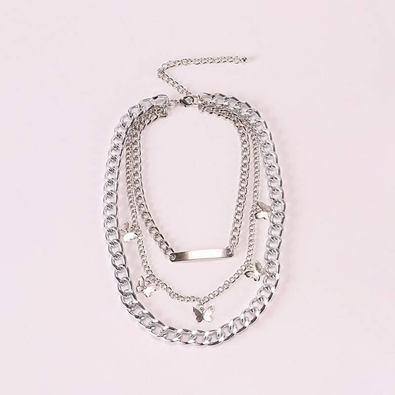 

Butterfly Layered Chain Necklace, Silver