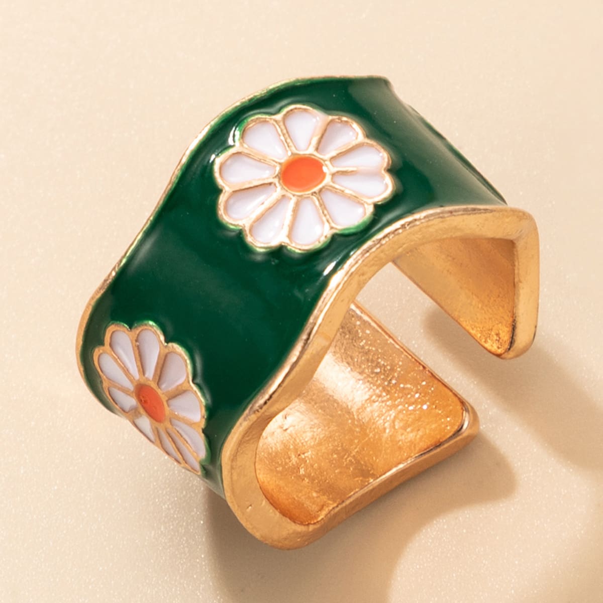 

Flower Cuff Ring, Green