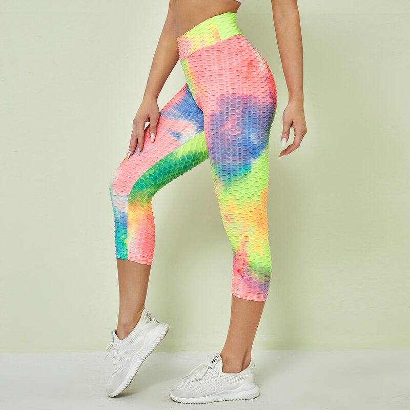 

High Waist Colorblock Textured Sports Leggings, Multicolor