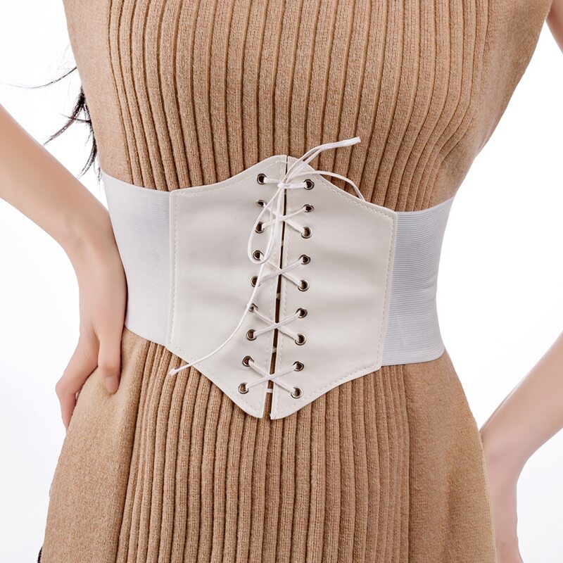 

Lace-up Corset Belt, White