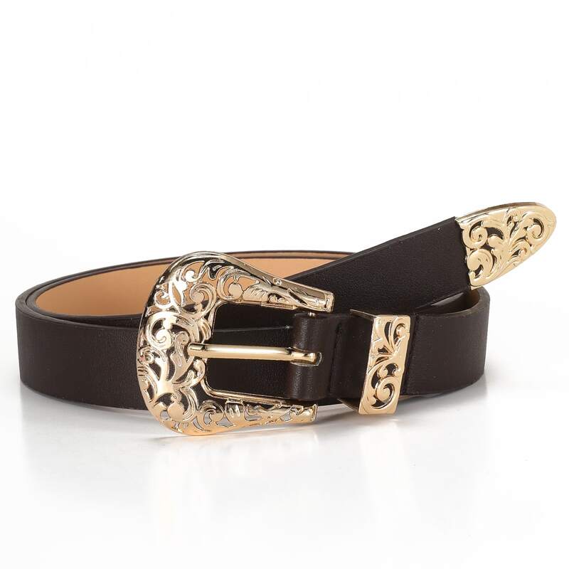 

Hollow Out Western Buckle Belt, Coffee brown