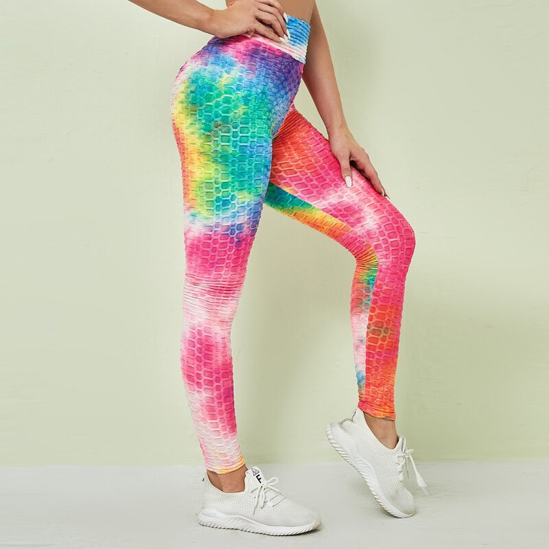 

Honeycomb Textured Tie Dye Sports Leggings, Multicolor