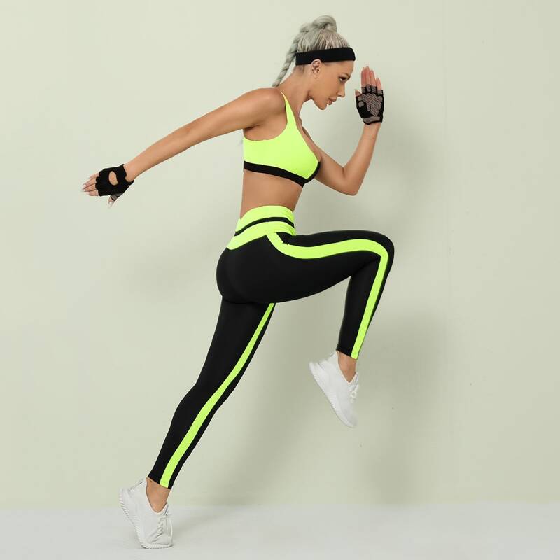 

High Waist Colorblock Sports Leggings, Black