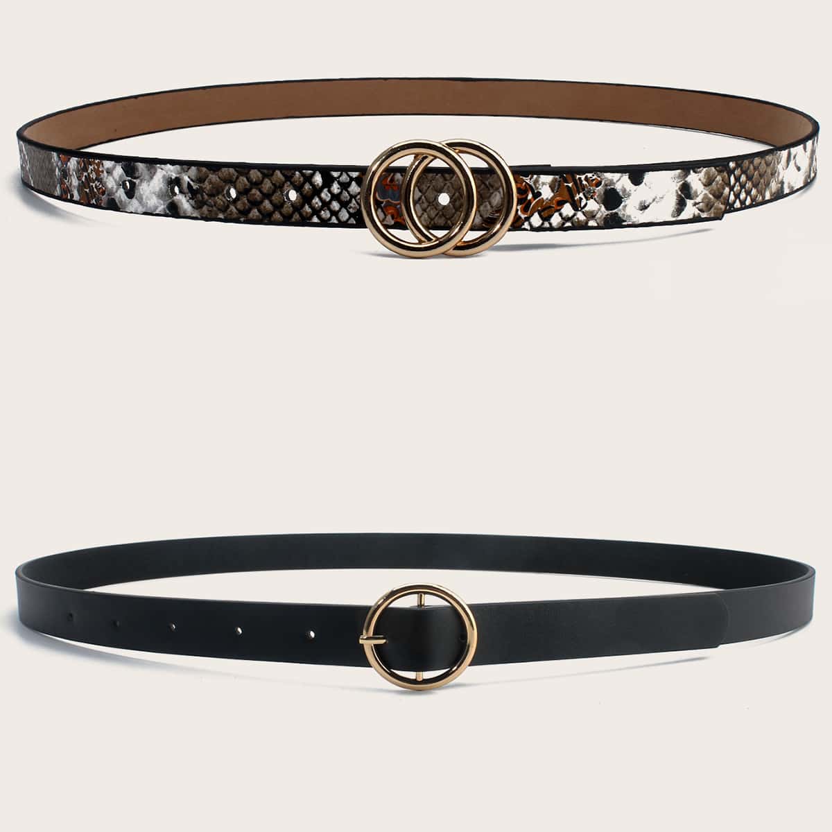 

2pcs Snakeskin Buckle Belt, Black